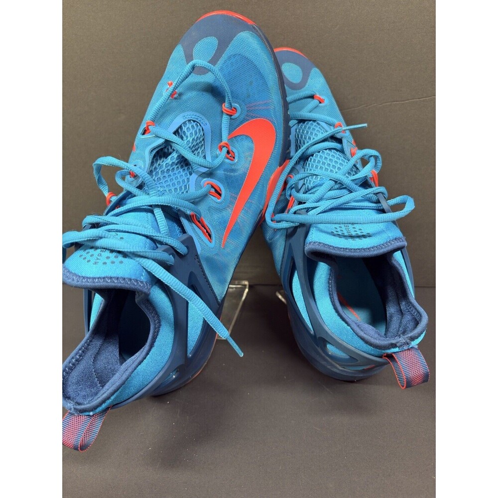 Nike Men’s Blue with Orange Accents Basketball Sneakers - Picture 7 of 16